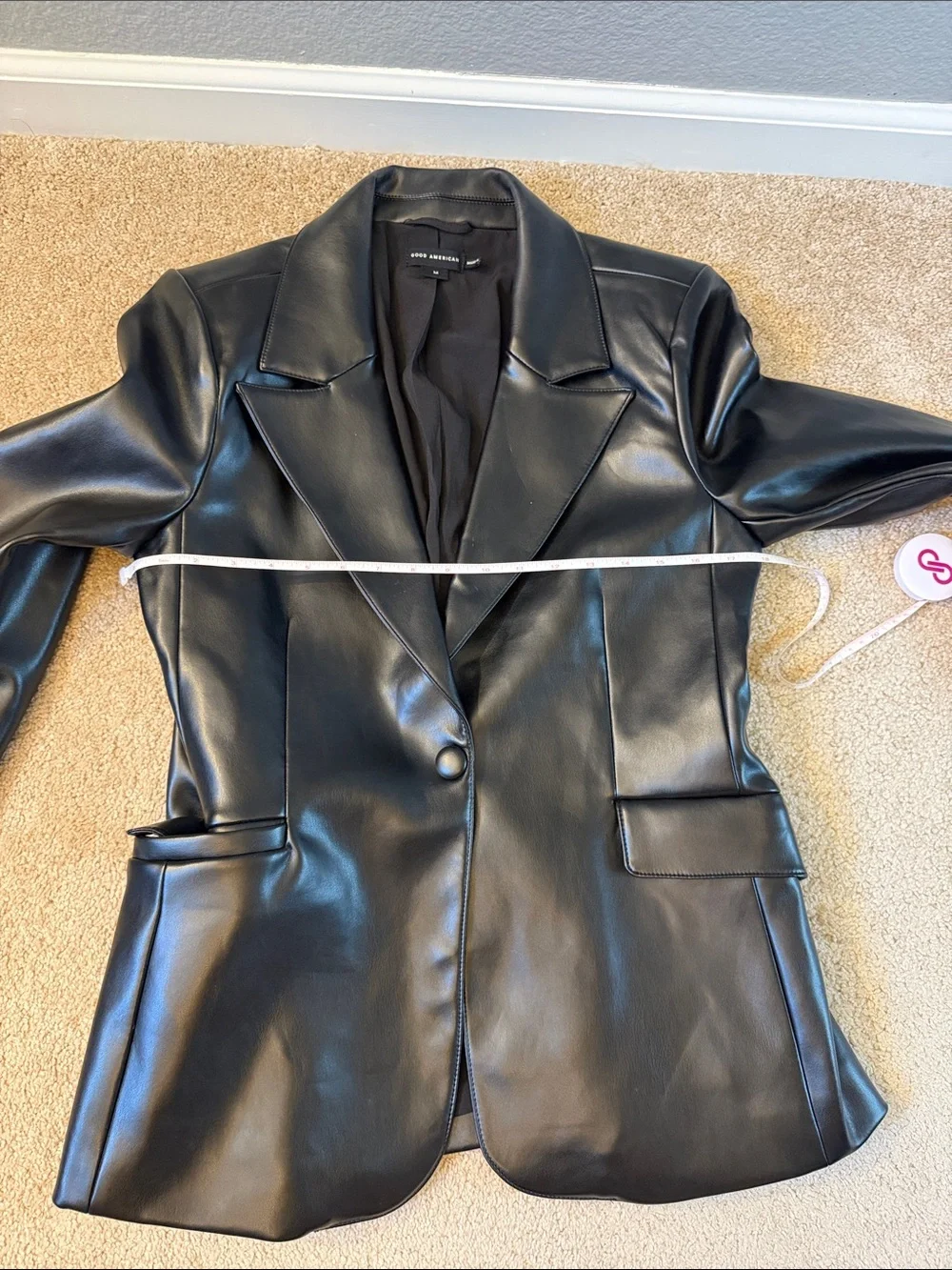 Good American Black Faux Leather Tailored Blazer Size Medium - Picture 7 of 10